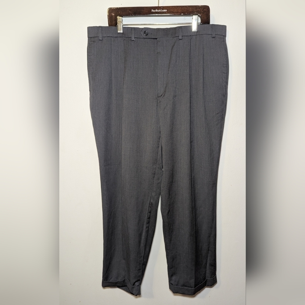 Lauren Ralph Lauren 100% Wool Gray Pleated Pants Cuffed Hem Men's Size 40x30